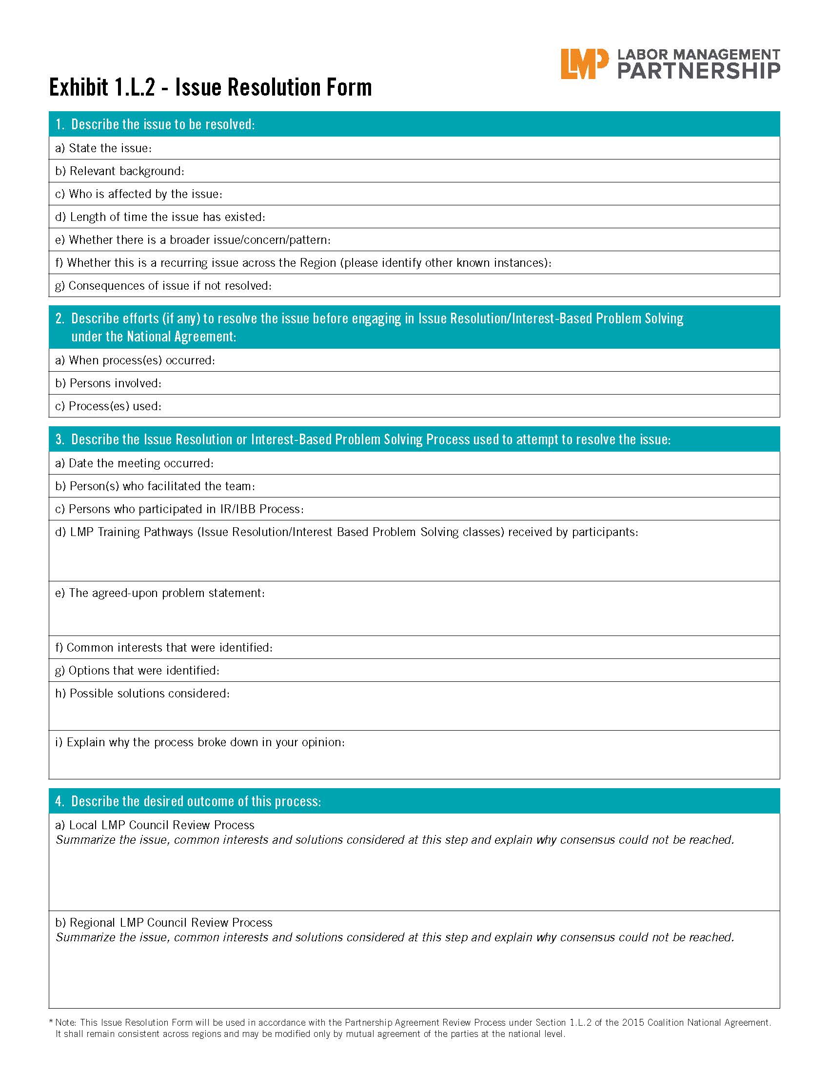 Issue resolution form 